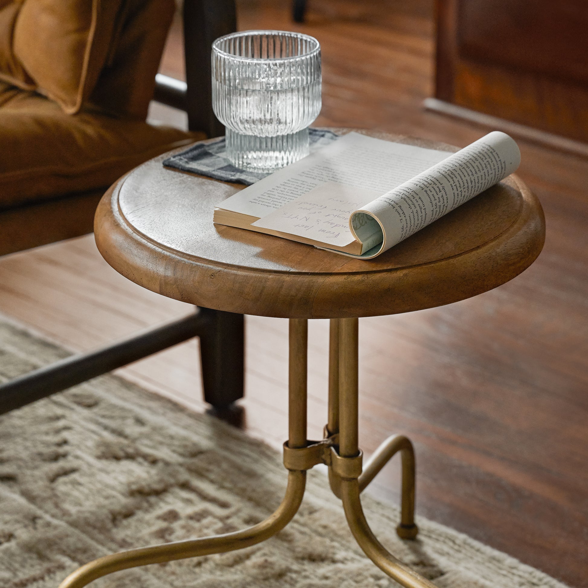 Avett Accent Table shown with book and glass of water on top