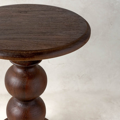 Cordelia Side Table in heritage wood close up 