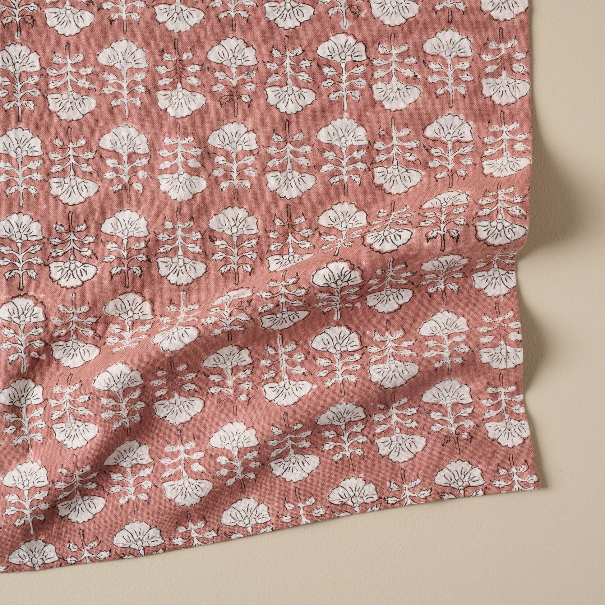 Flora Desert Clay Printed Tea Towel close up
