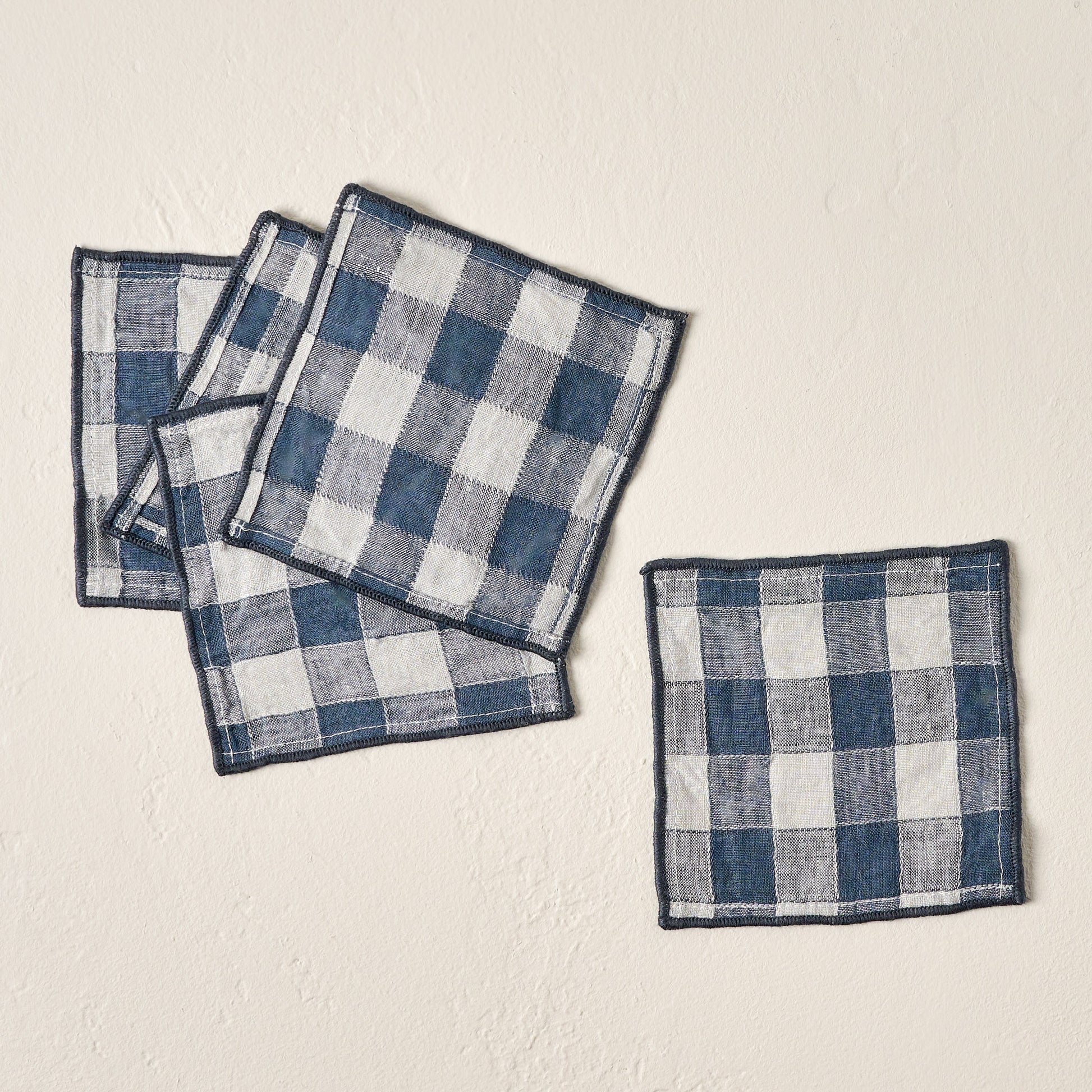 Blue/Grey Gingham Cocktail Napkins Set of Four