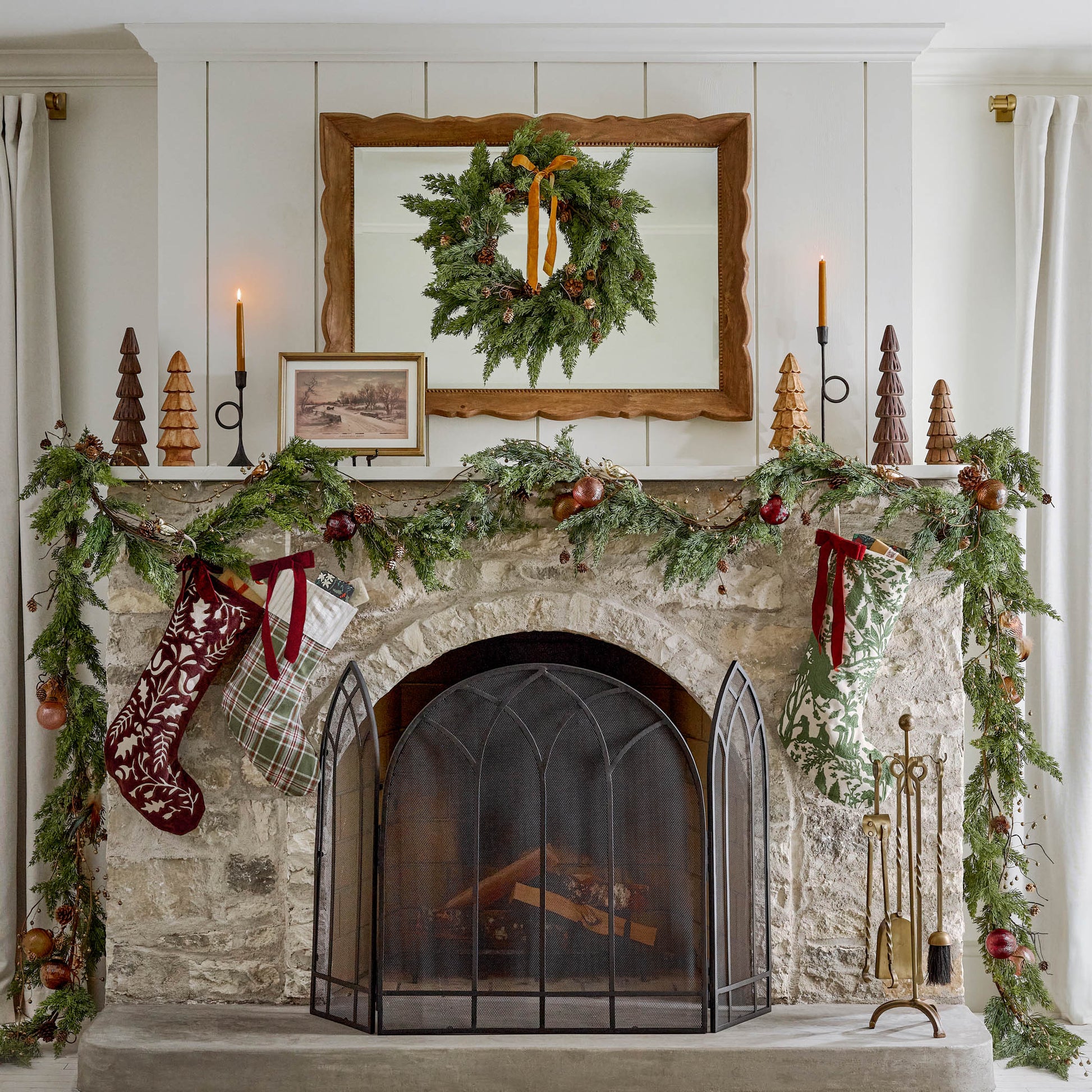 Real Touch Maeve Pine Wreath over a mantel