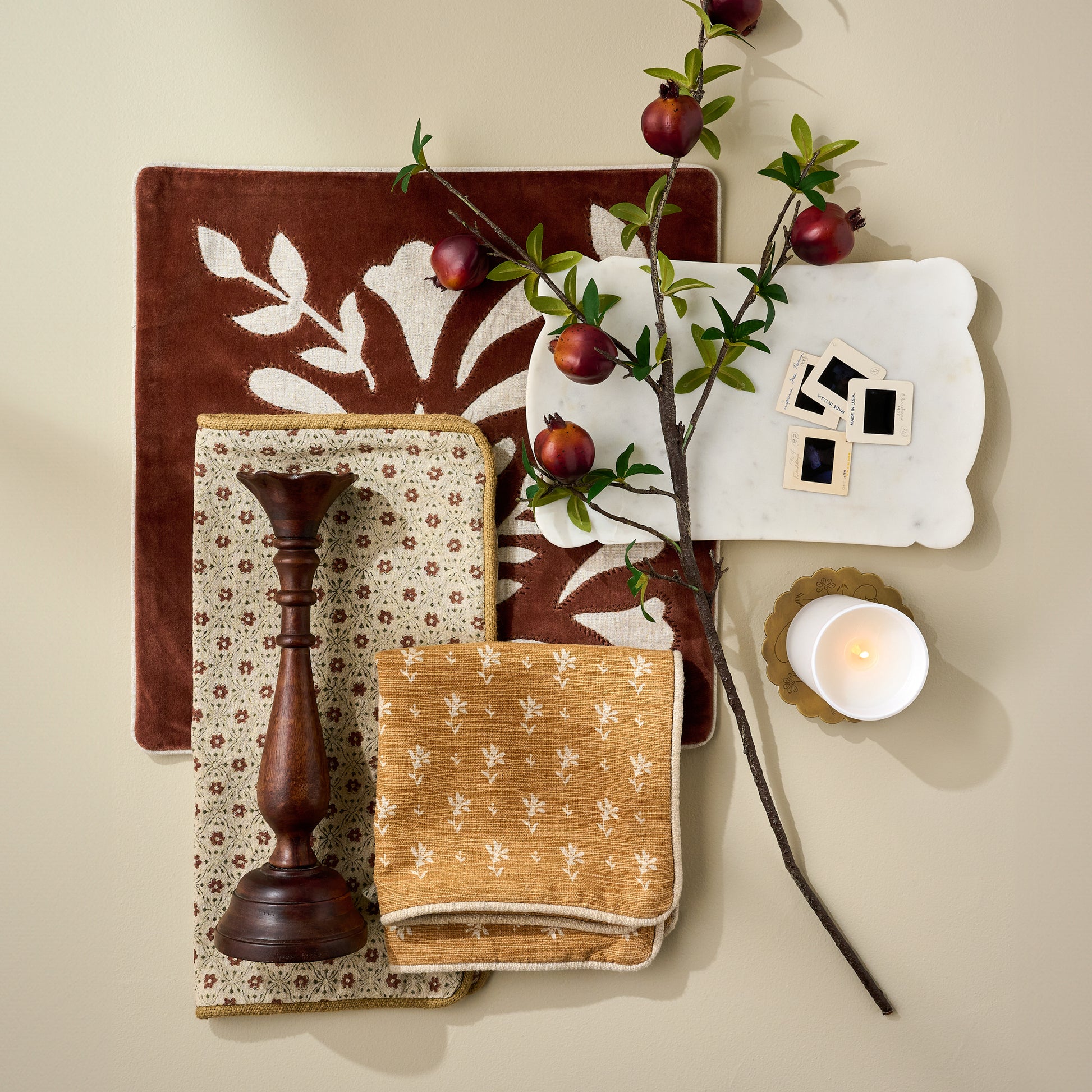 Thea Clay Block Print Pillow sham shown with other fall product