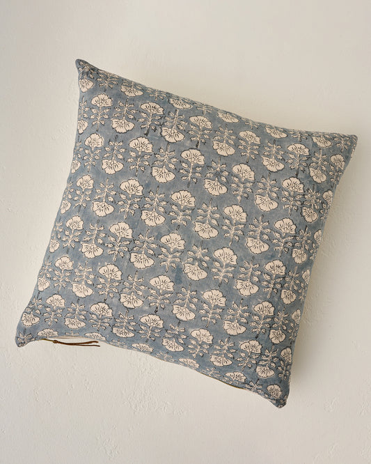 Flora Silver Blue Printed Pillow