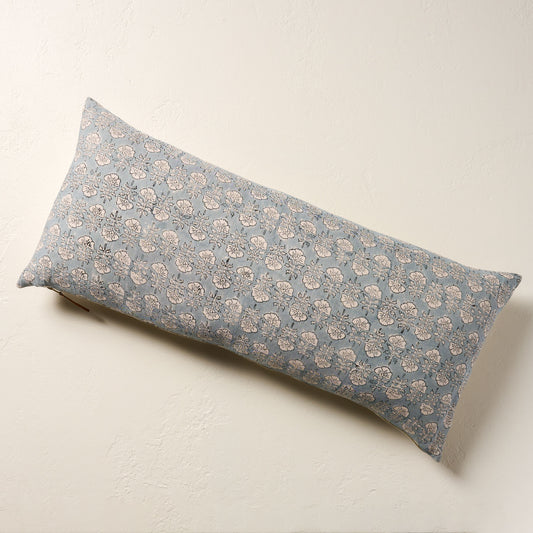Flora Silver Blue Large Lumbar Pillow
