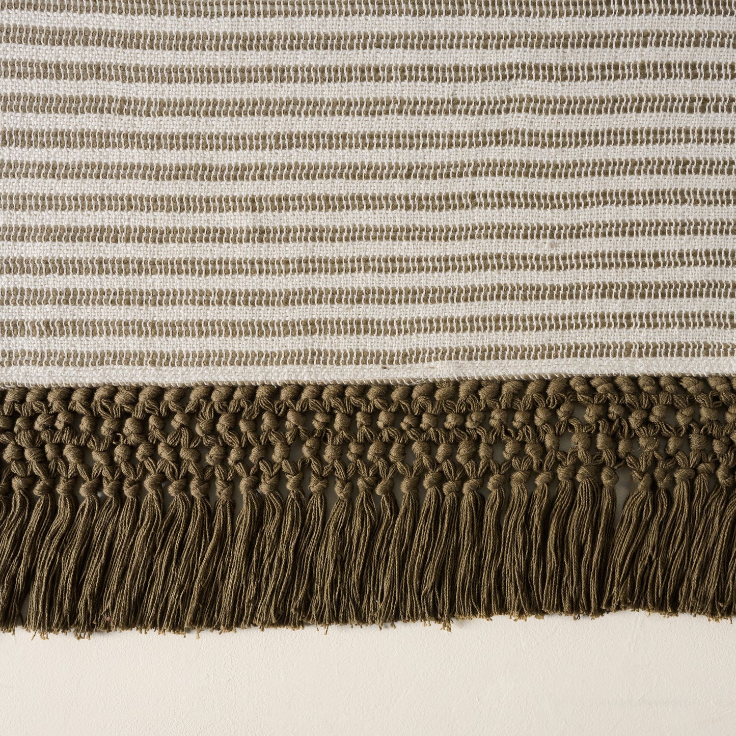 Essential Tassel Throw - Green Striped shown up close