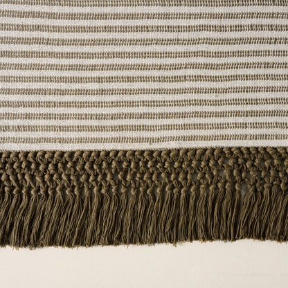 Essential Tassel Throw - Green Striped shown up close