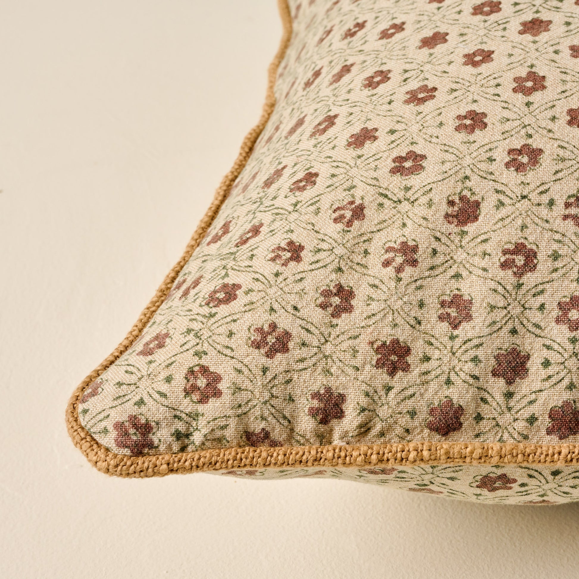 Thea Clay Block Print Pillow corner up close