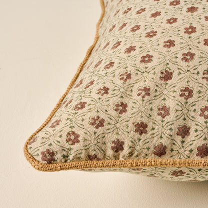 Thea Clay Block Print Pillow corner up close