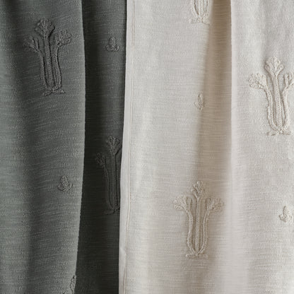 Cream Tulip Textured Coverlet close up with grey coverlet