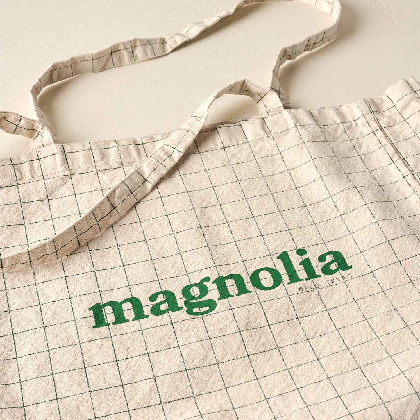 Magnolia Green Grid Retro Tote close up