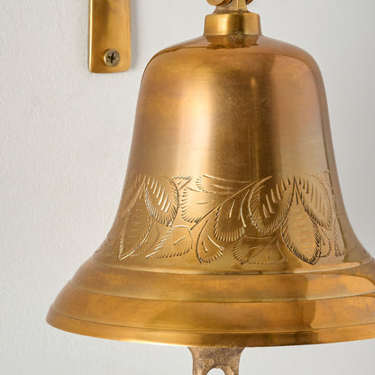 Polished Brass Etched Wall Bell close up