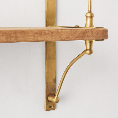 Triple Parker Brass and Wood Shelf bottom up close