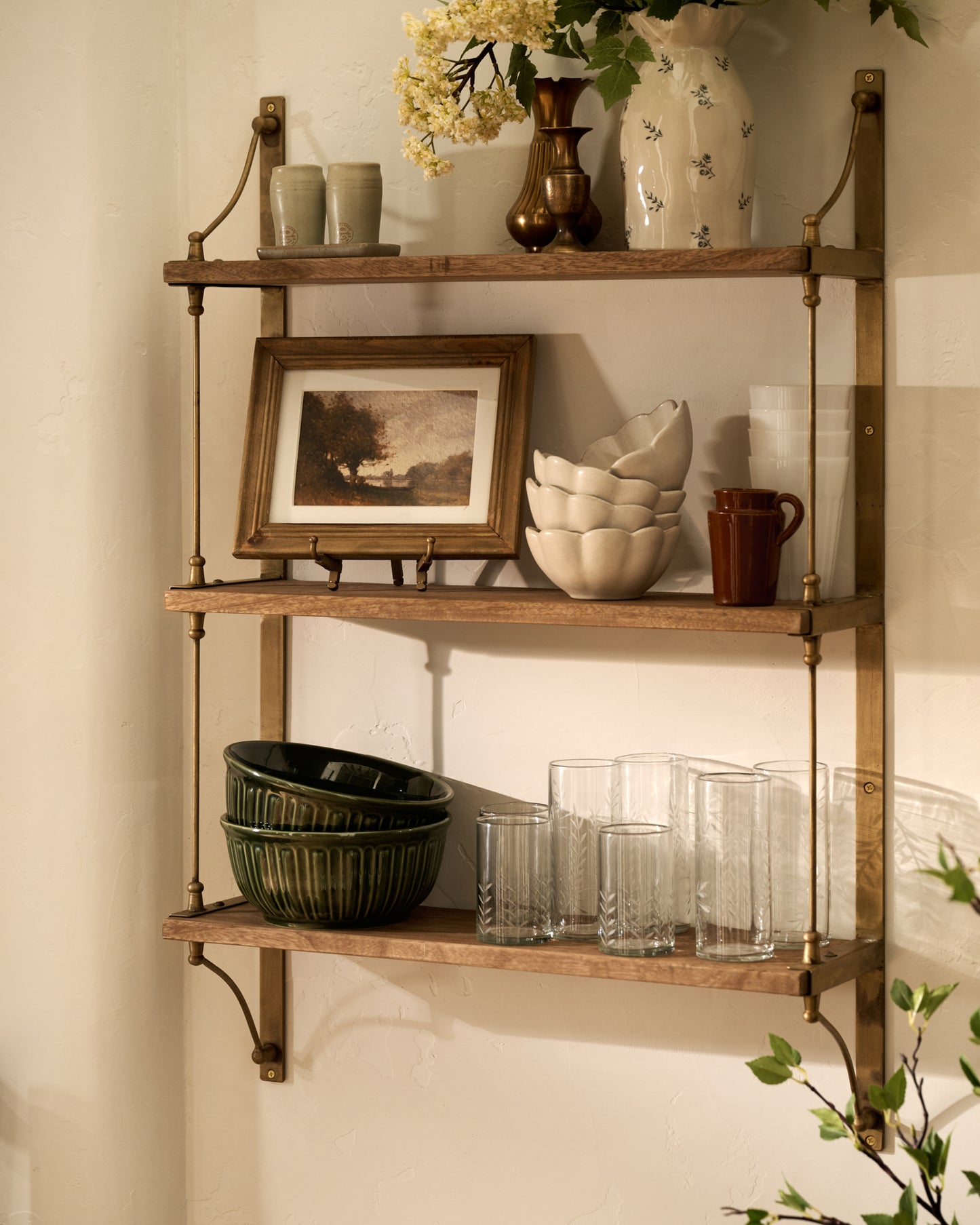 Triple Parker Brass and Wood Shelf
