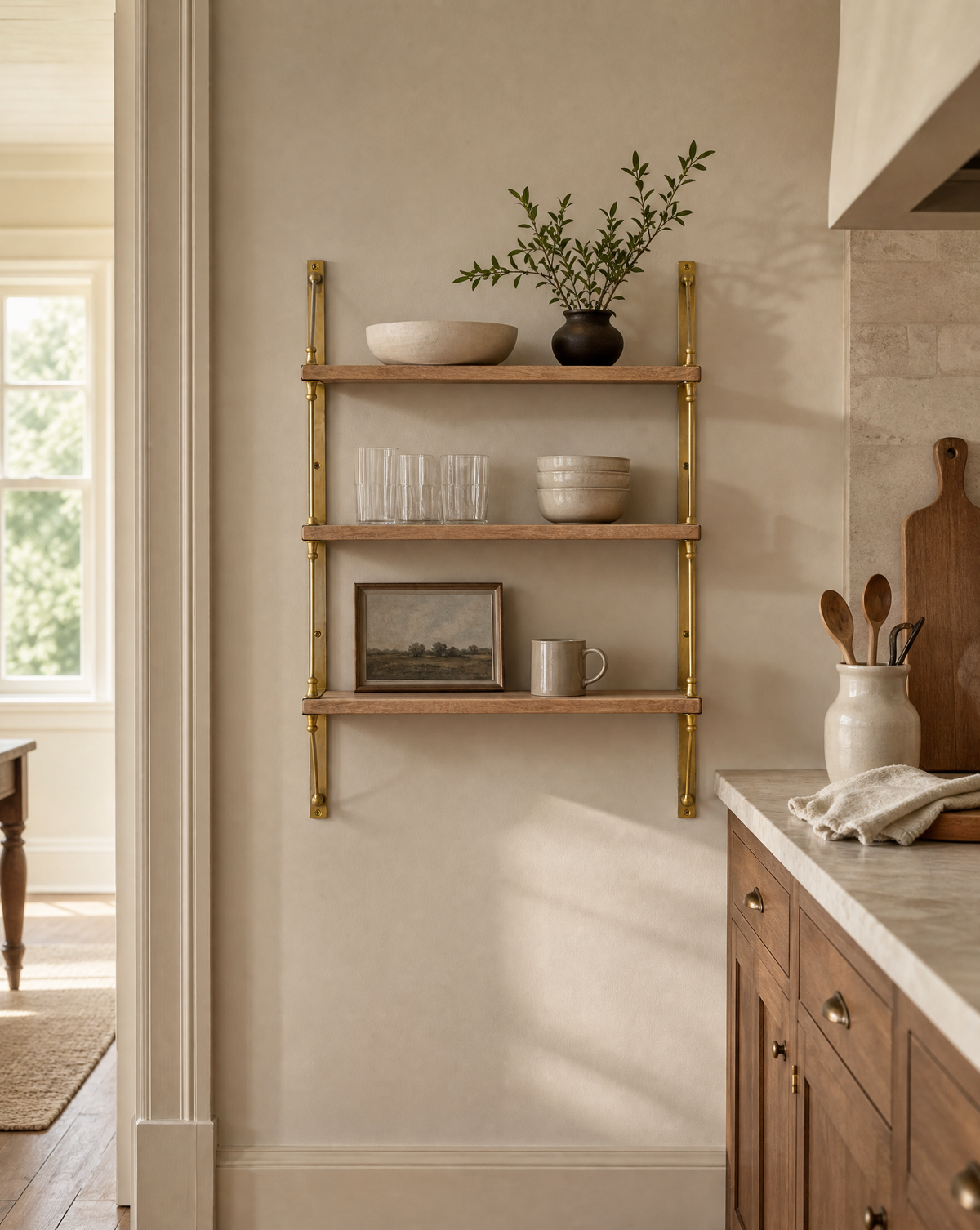 Triple Parker Brass and Wood Shelf-AI gen