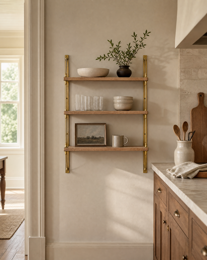 Triple Parker Brass and Wood Shelf-AI gen