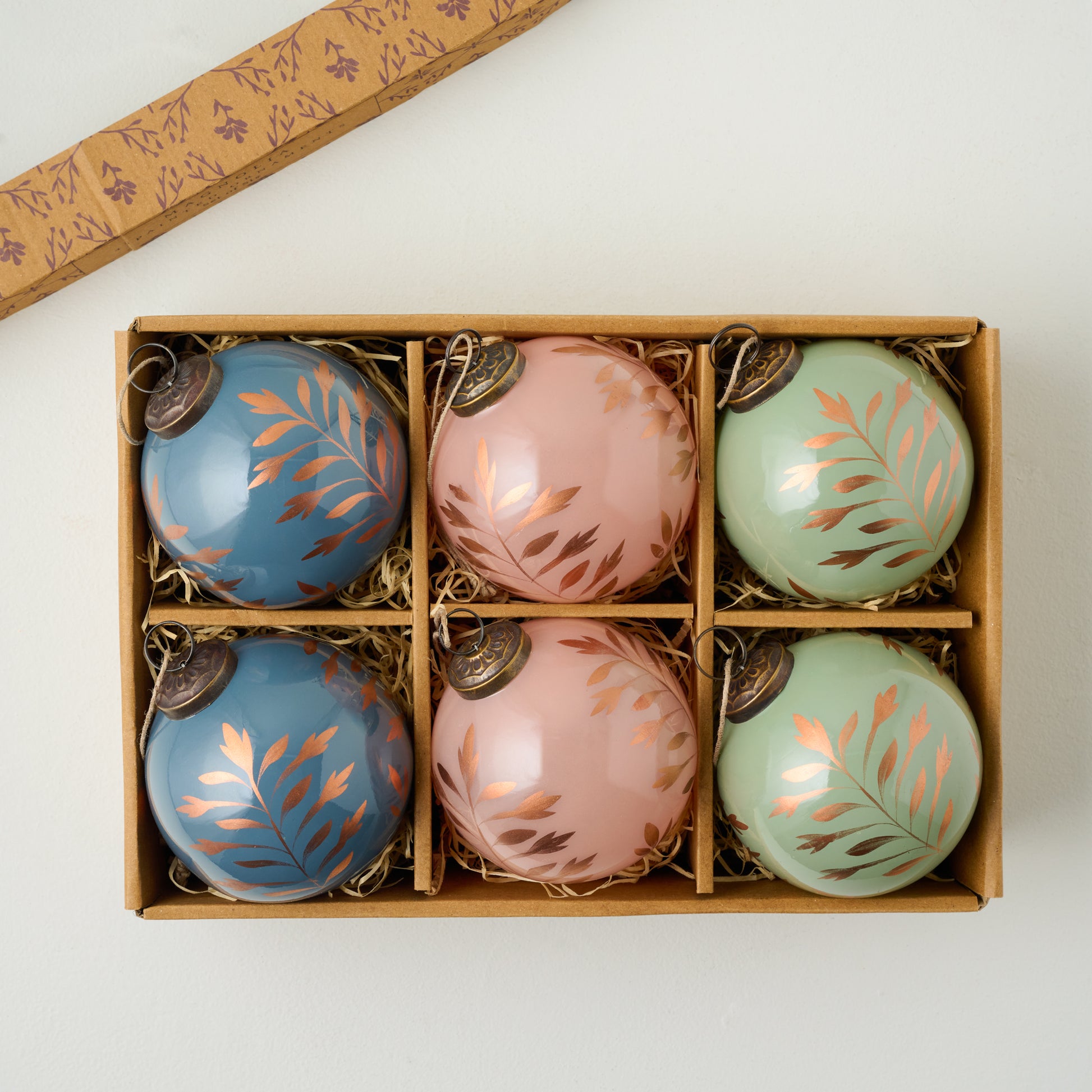Hand-Painted Glass Ornament, Set of 6 shown in box