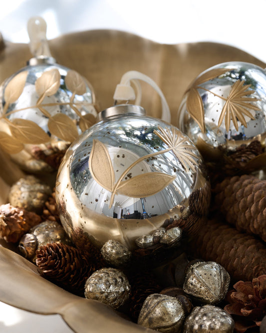 Mercury Glass and Gold Botanical Ornament Set of Six as bowl filler