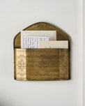  Etched Brass Wall Card Holder shown holding mail