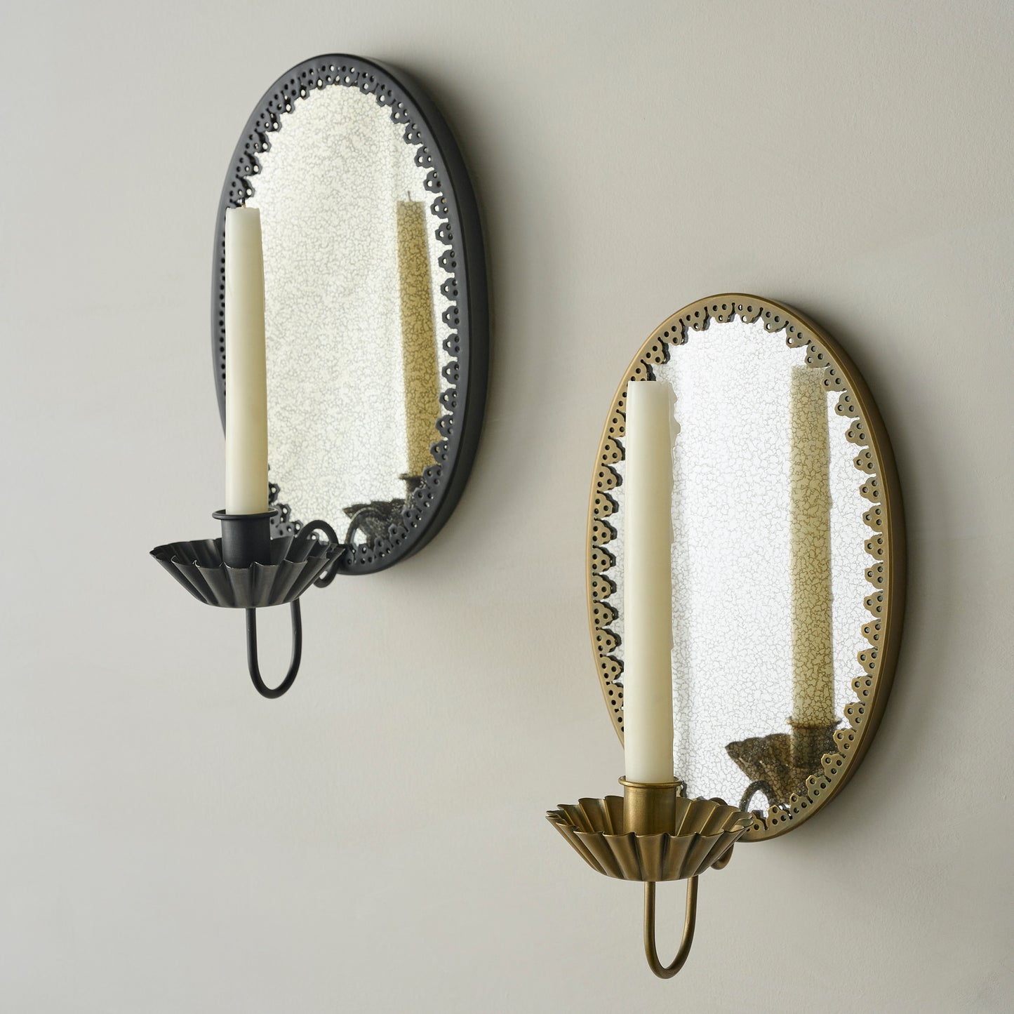 Gold and black Oval Antique Mirrored Sconce