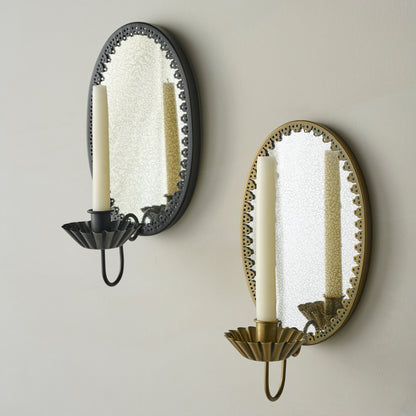 Gold and black Oval Antique Mirrored Sconce