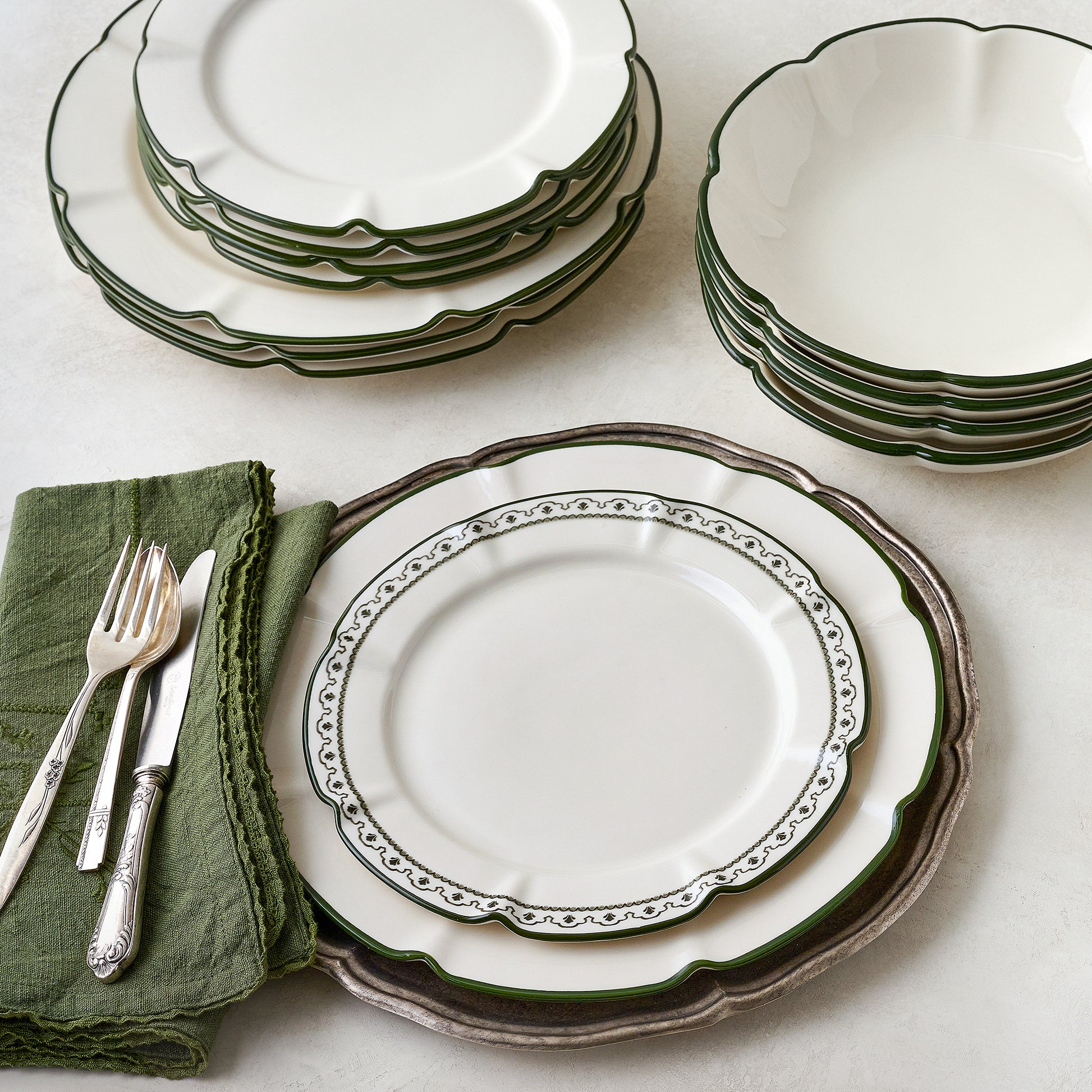 Vintage-Inspired Pewter Charger shown with tabletop product