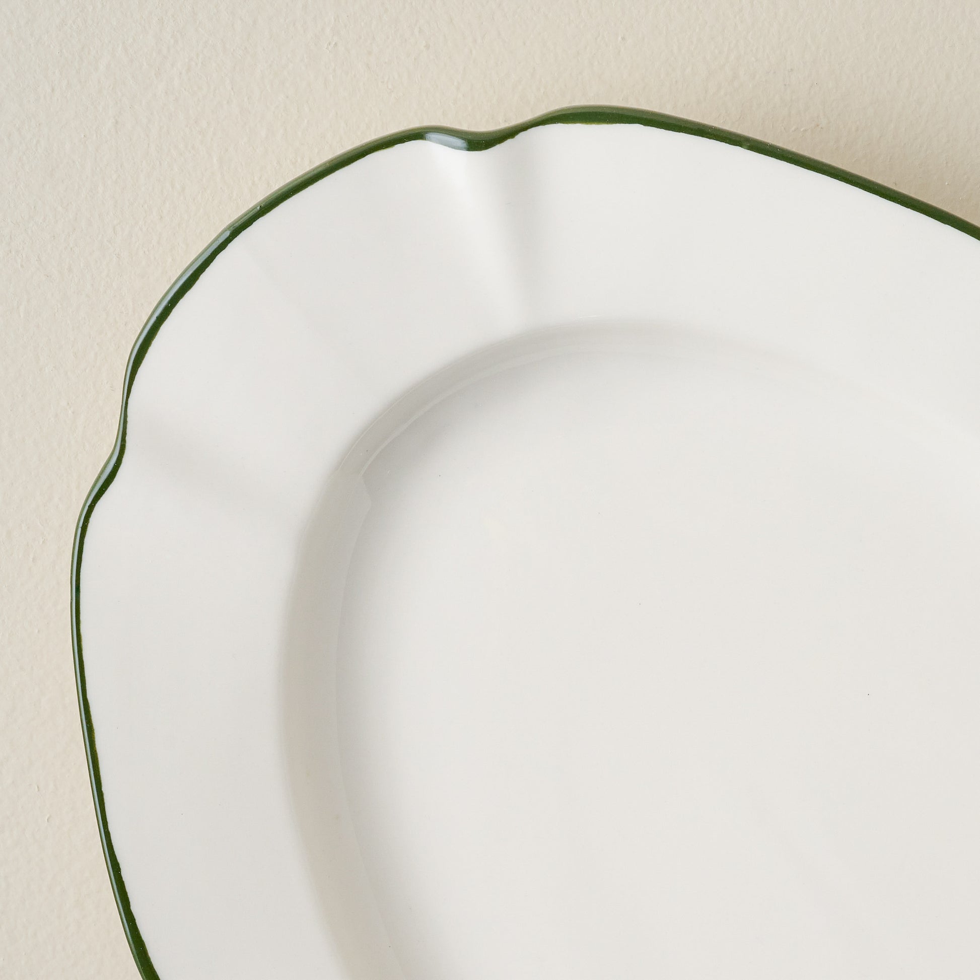 Green Luna Scalloped Serving Platter up close