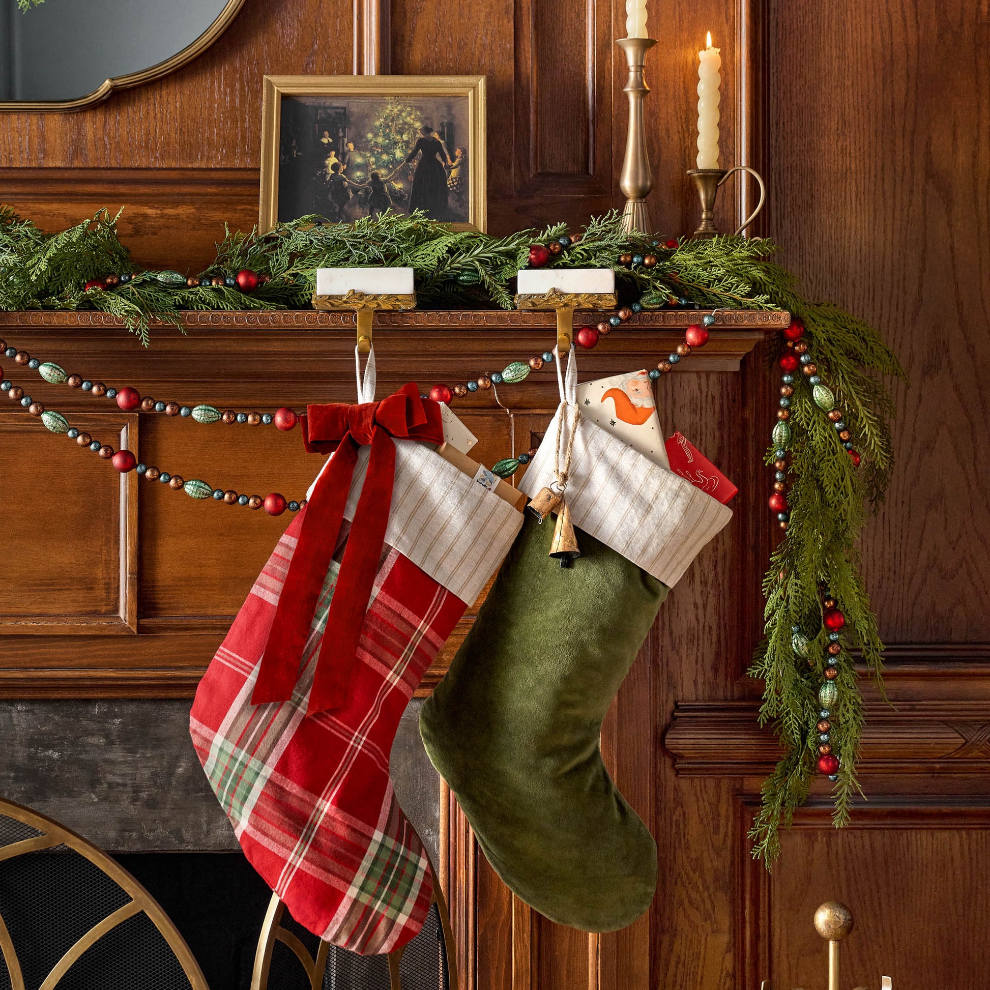 Marble and Gilded Stocking Holder on a mantel