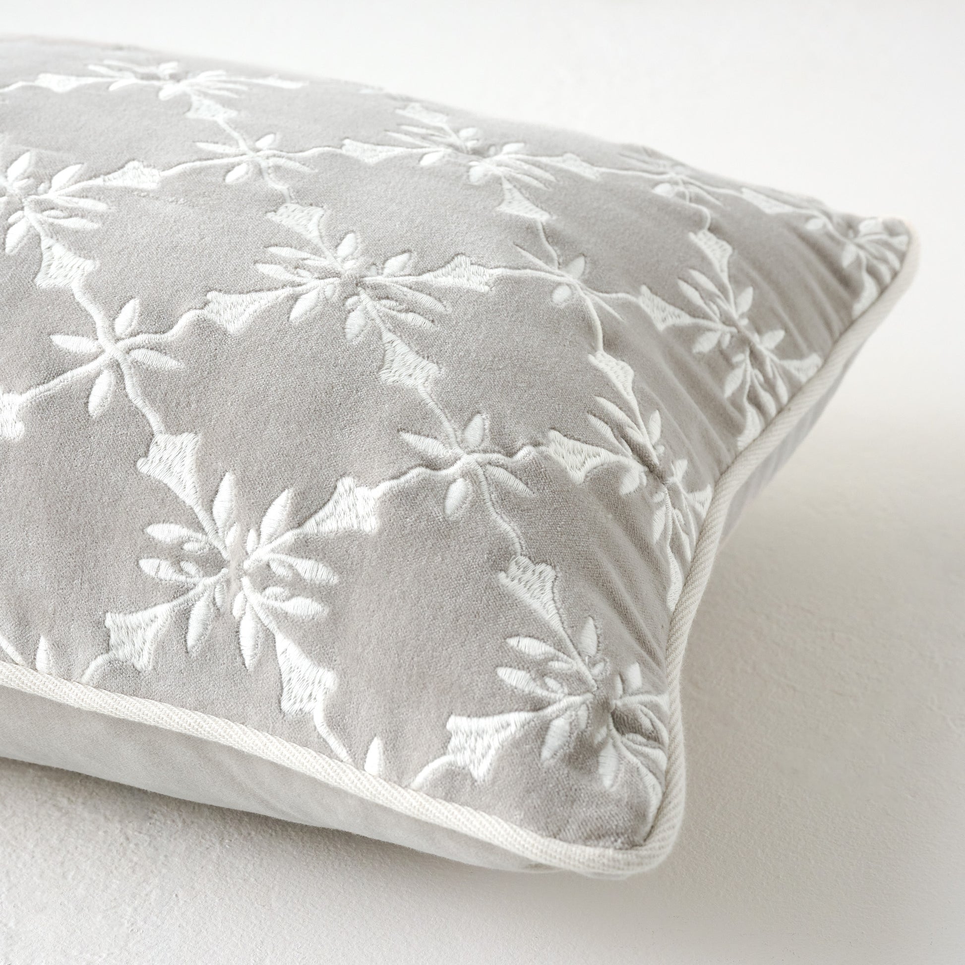 Aurora Embroidered Velvet Lumbar Pillow up close