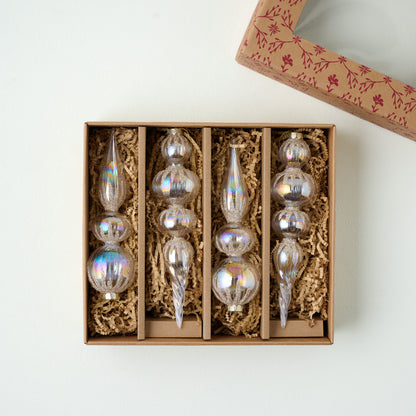 Winter Splendor Finial Ornament, Set of 4 shown in box