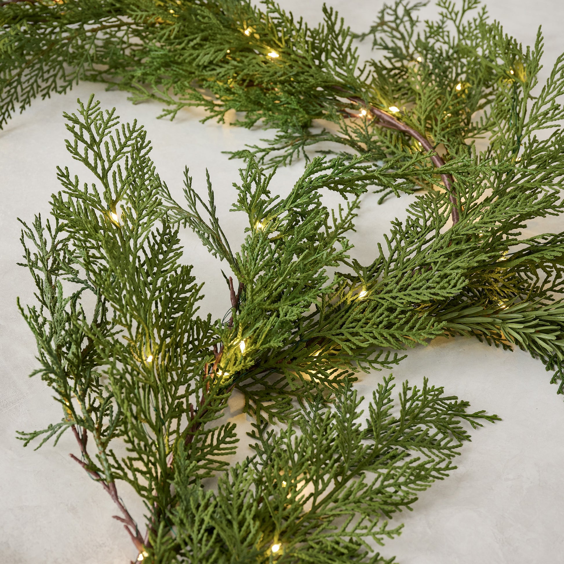 Real Touch Cedar Mix Pre-Lit Garland - 72" up close
