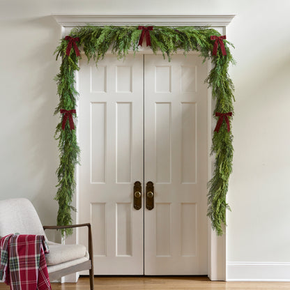 2 Real Touch Cedar Mix Oversized Garland - 100" over a doorway