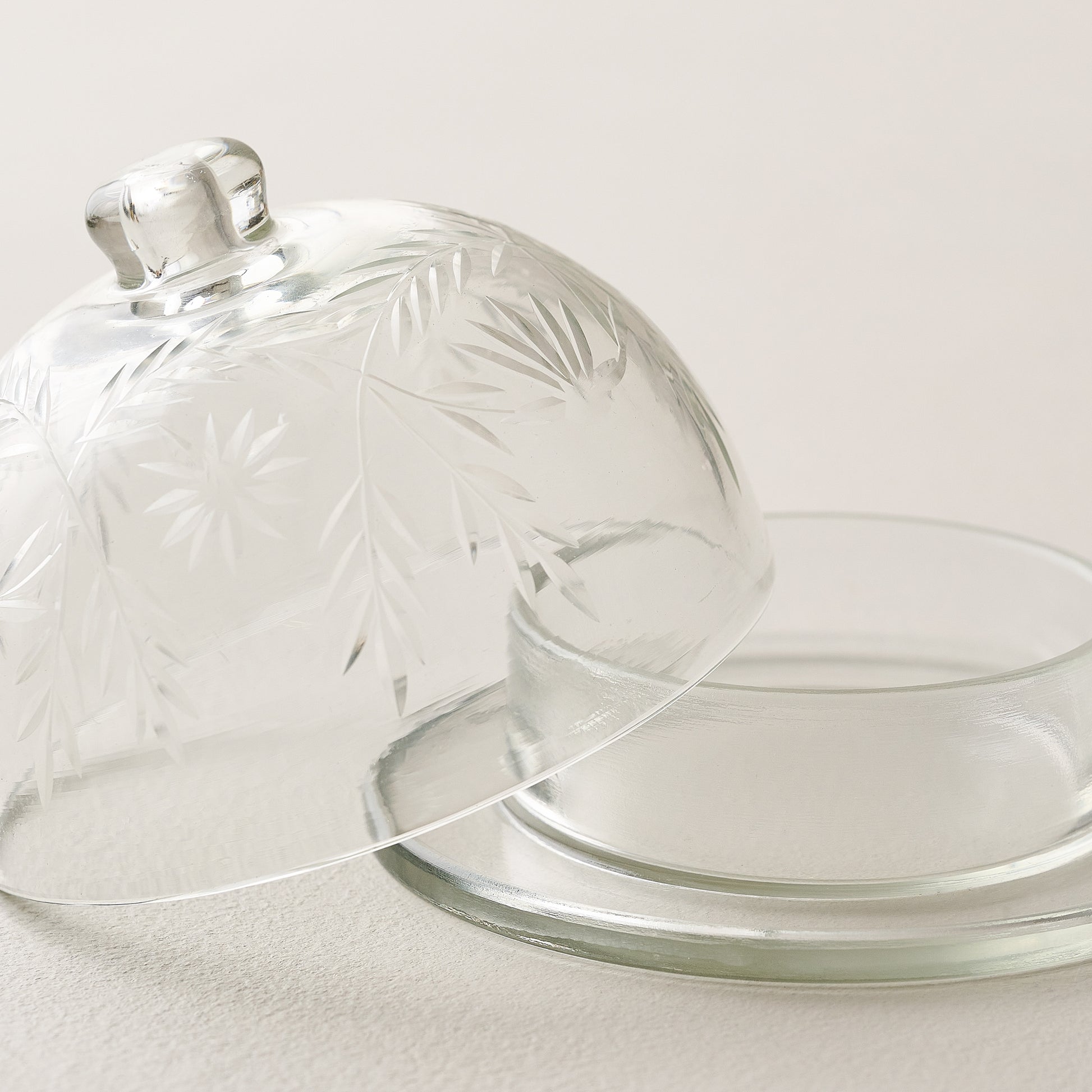 Vivian Cut Glass Butter Dish shown with lid off
