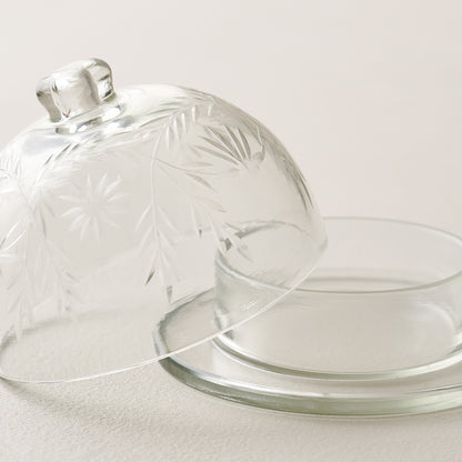 Vivian Cut Glass Butter Dish shown with lid off