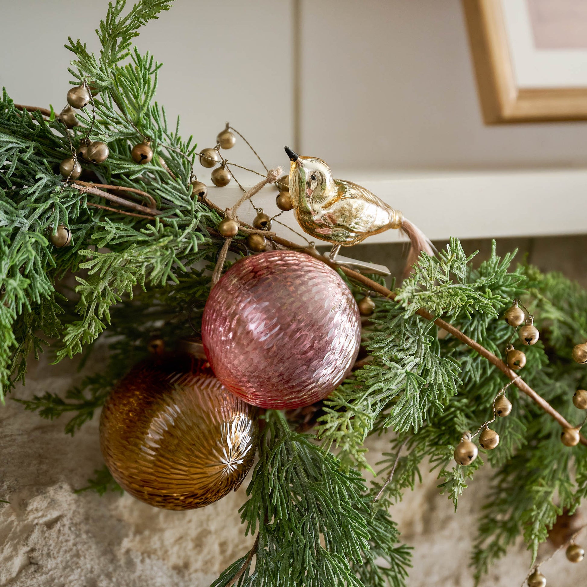 Glass Bird Ornament Clip on a garland