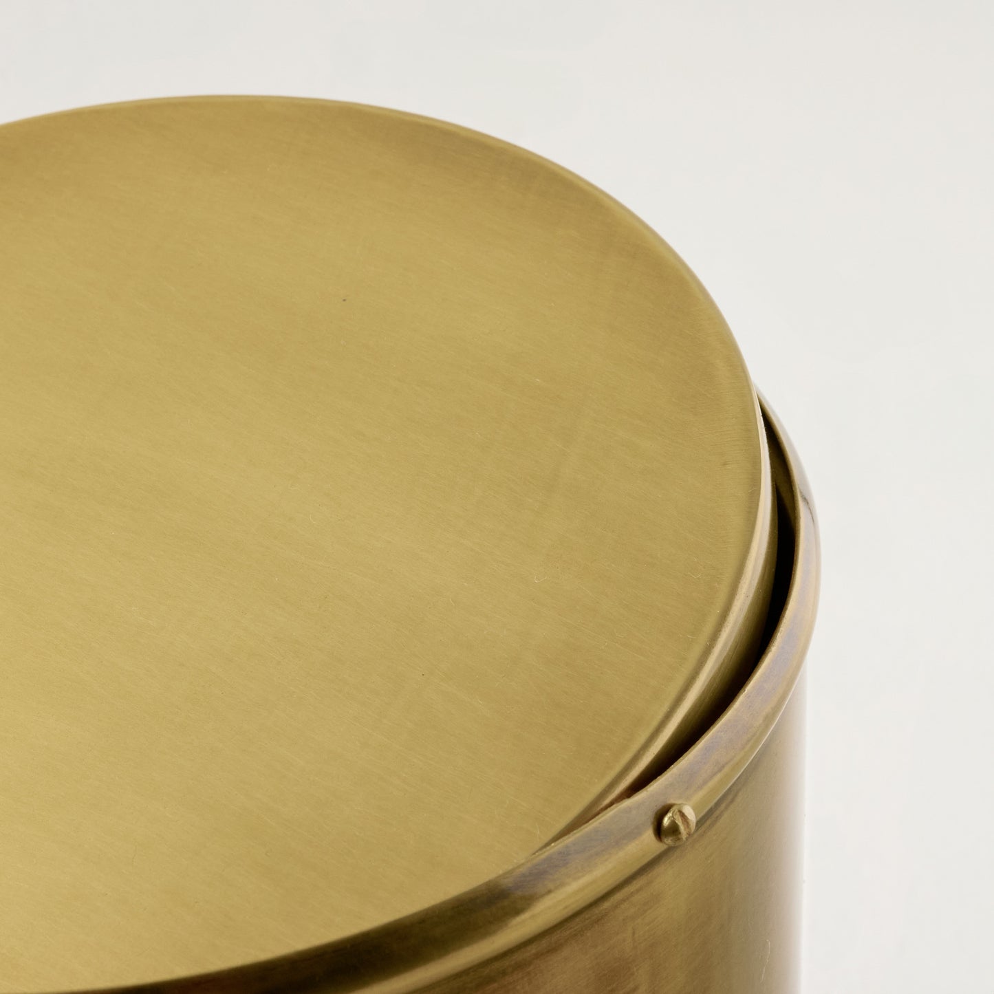 Antiqued Brass Swivel Top Waste Bin up close