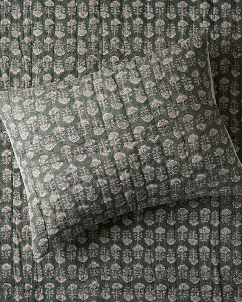 Flora Block Print Pillow Sham - Dusty Green