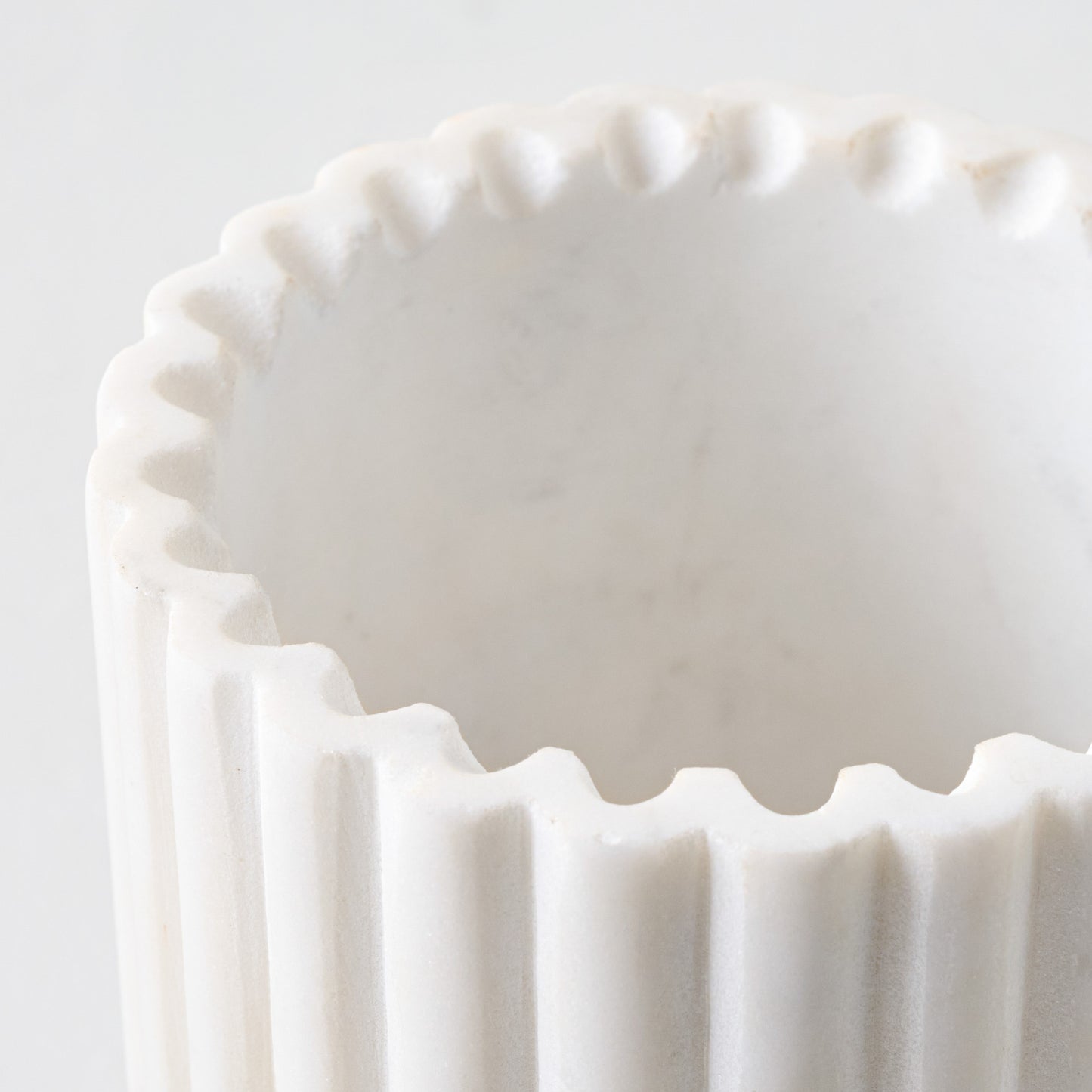 Fluted Marble Crock up close