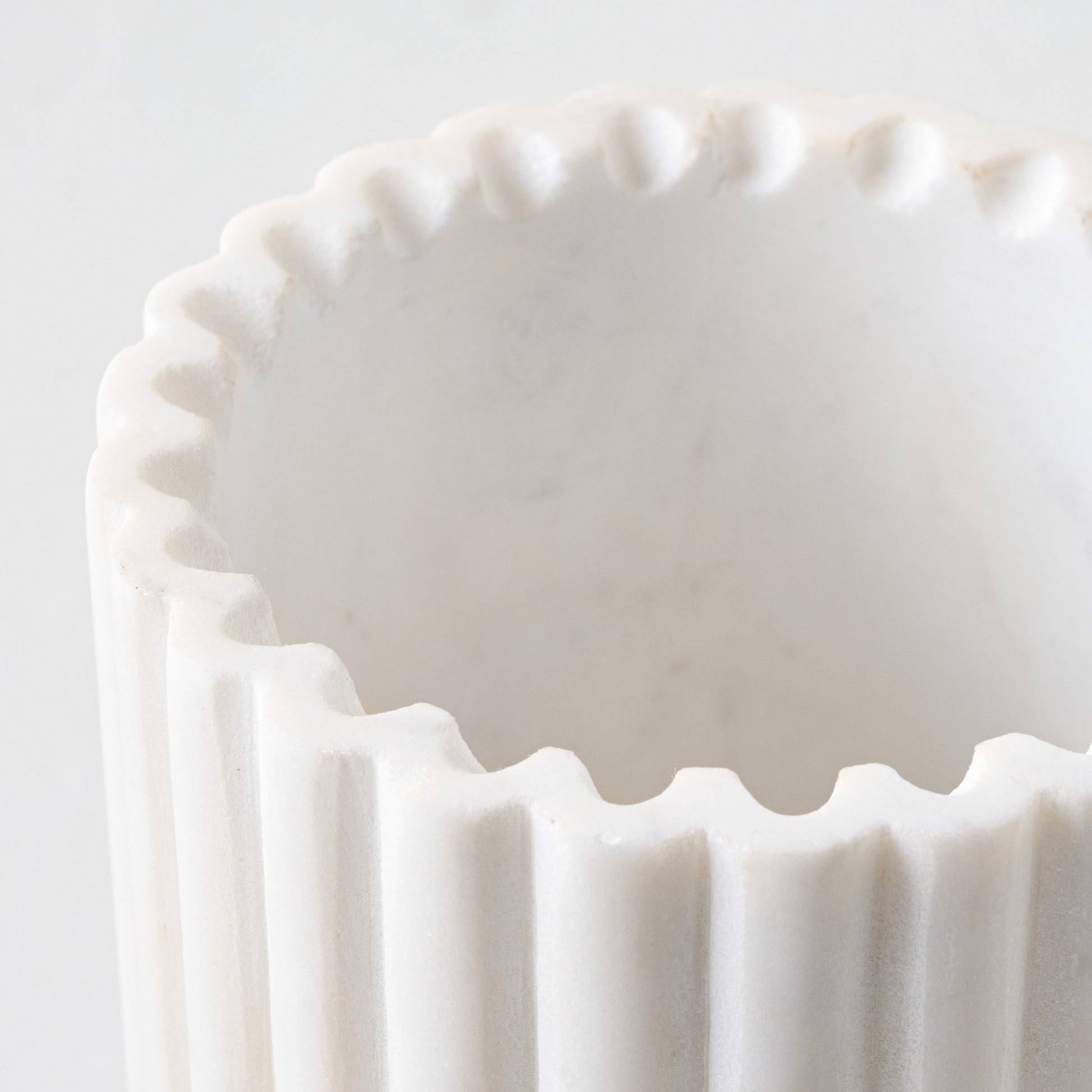 Fluted Marble Crock up close