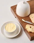 French White Butter Dish shown with butter and bread