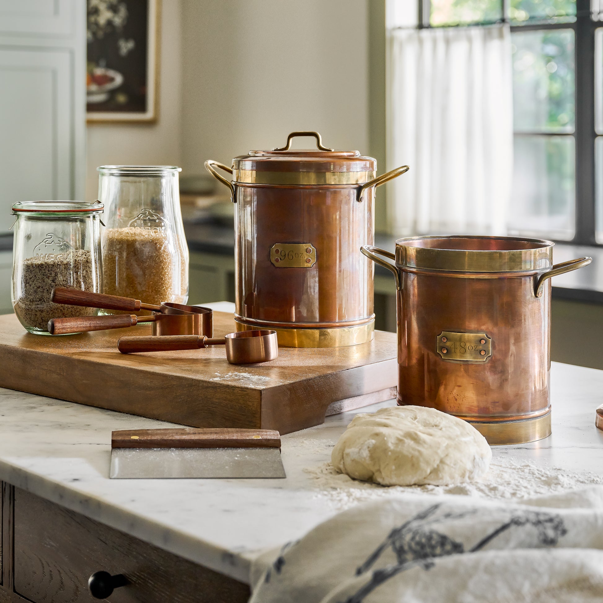 Vintage-Inspired English Inlay Serving Board on a counter