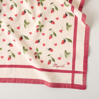 Magnolia Strawberry + Hearts Tea Towel  up close