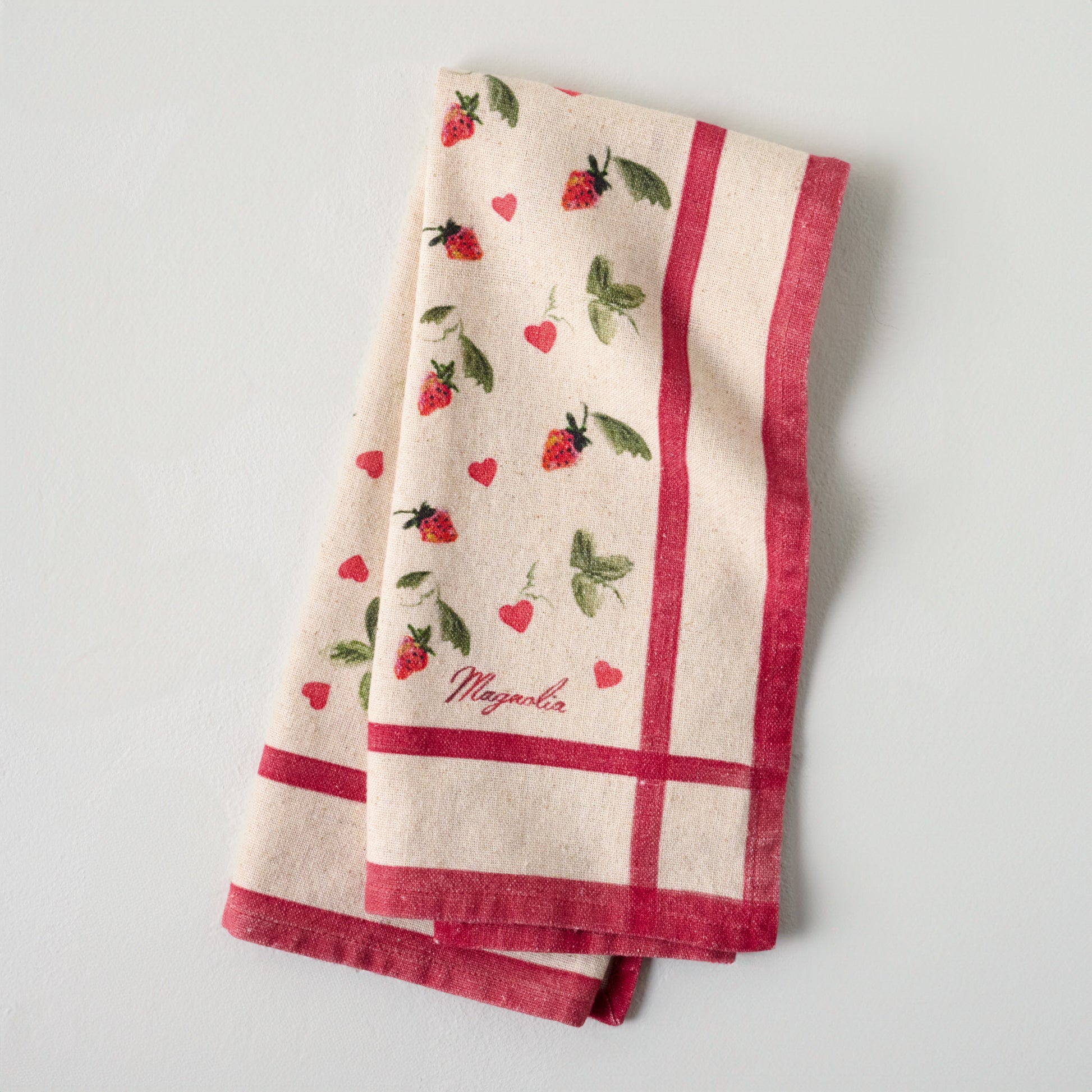 Magnolia Strawberry + Hearts Tea Towel 