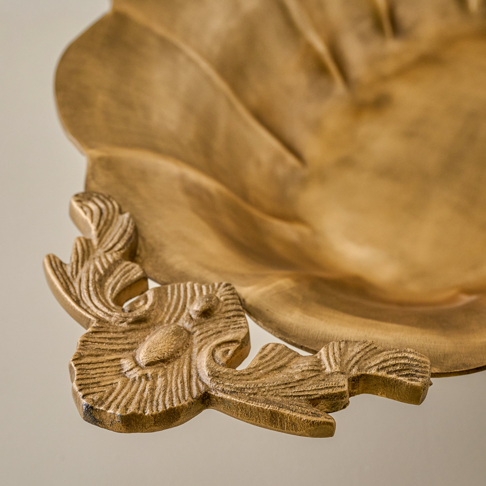 Oversized Ornate Brass Pedestal Bowl details up close