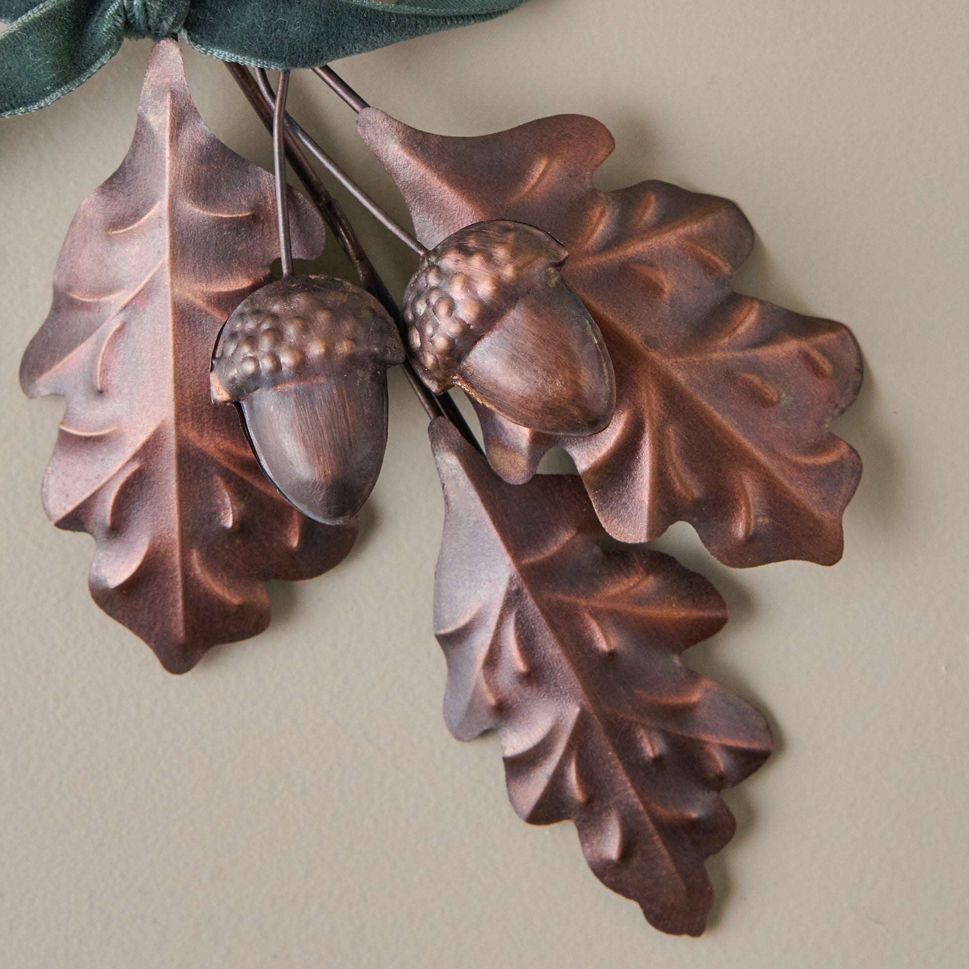 Pressed Metal Oak Leaf Ornament up close