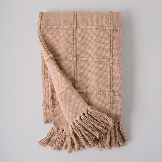 Oatmeal Windowpane Tassel Throw