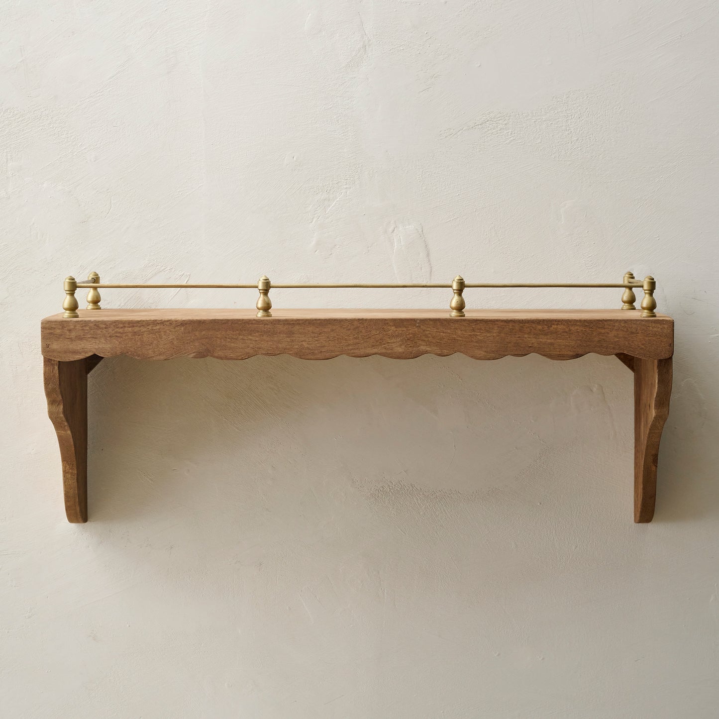 Small Quinn Wood and Brass Railing Shelf