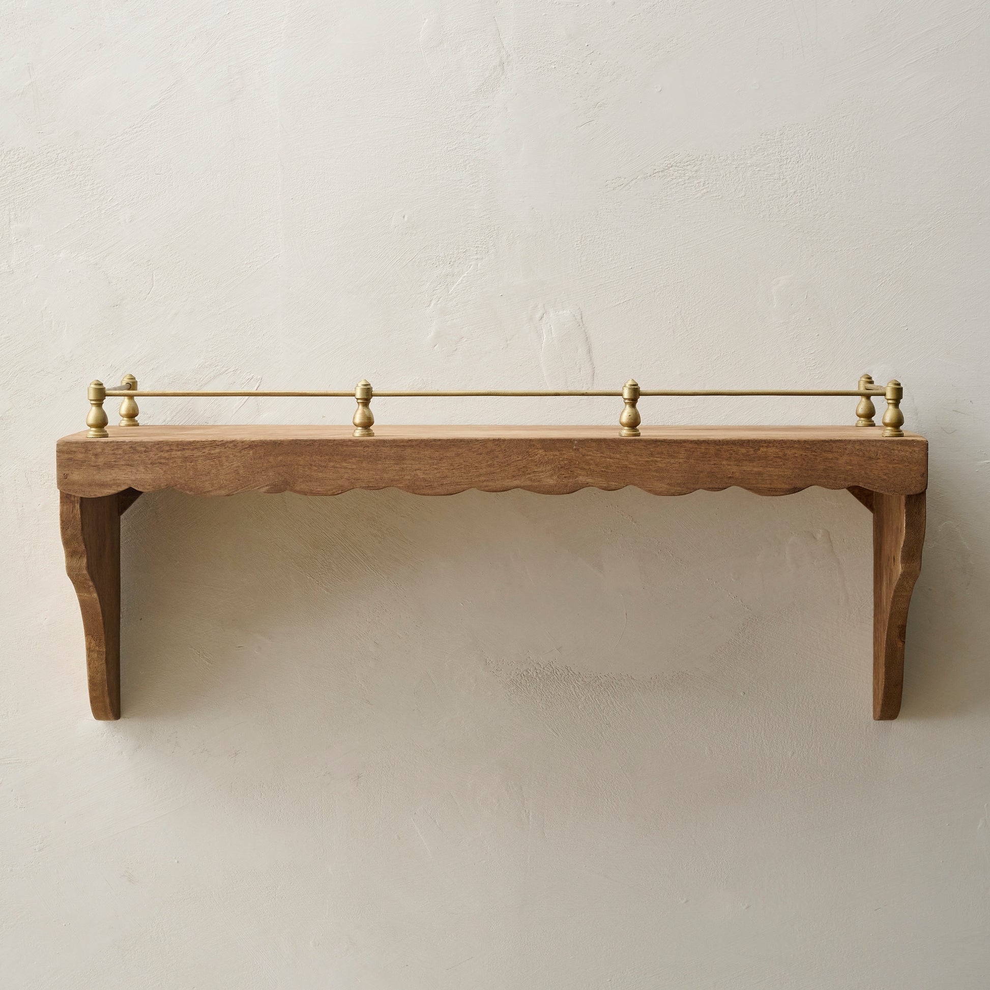 Small Quinn Wood and Brass Railing Shelf