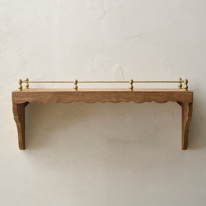 Small Quinn Wood and Brass Railing Shelf