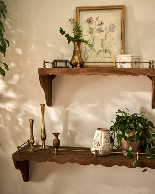 Quinn Wood and Brass Railing Shelf