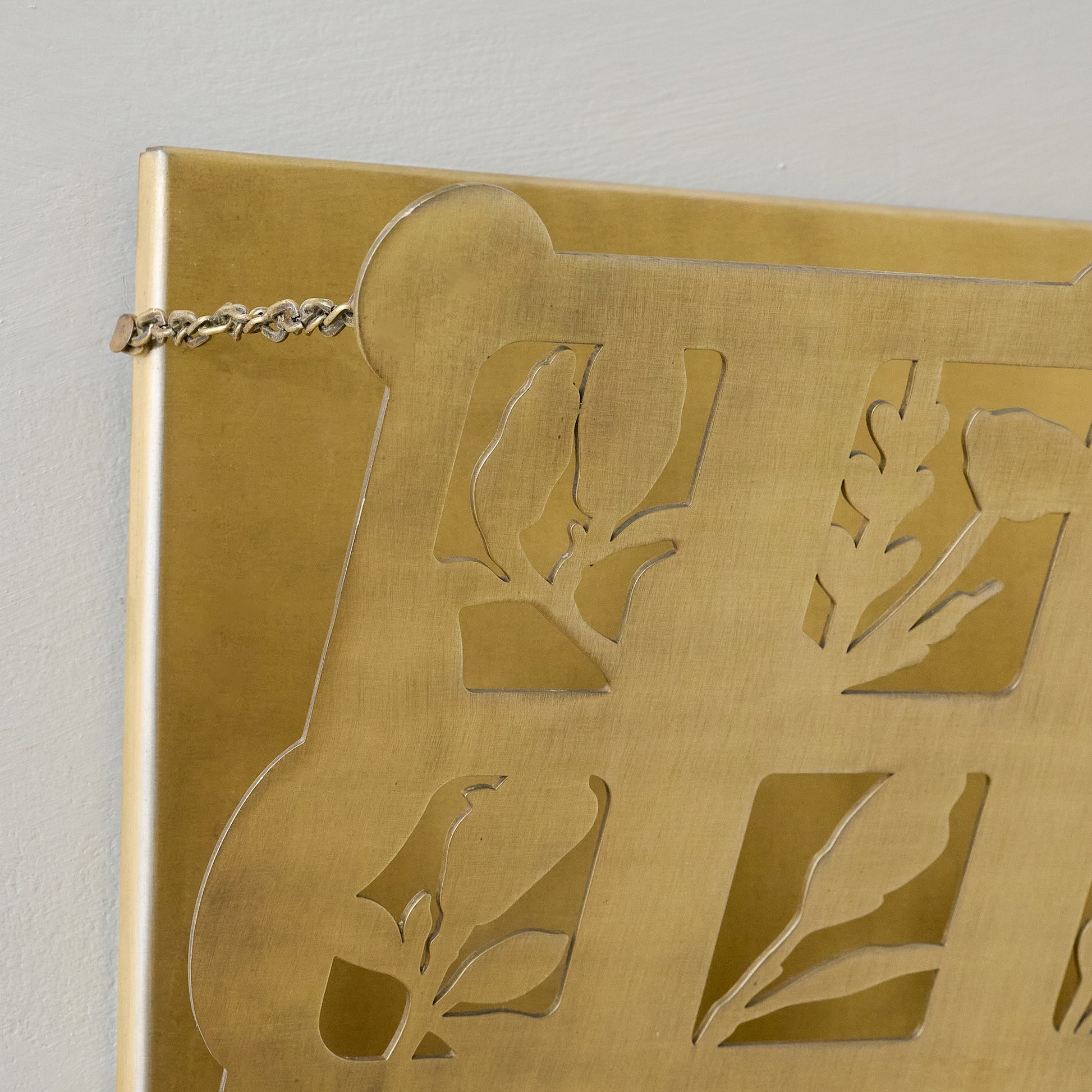 Shadow Floral Brass Wall Pocket up close